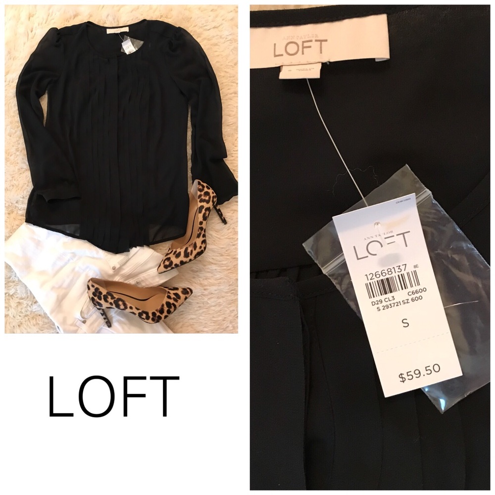 Loft black silky blouse, long sleeve